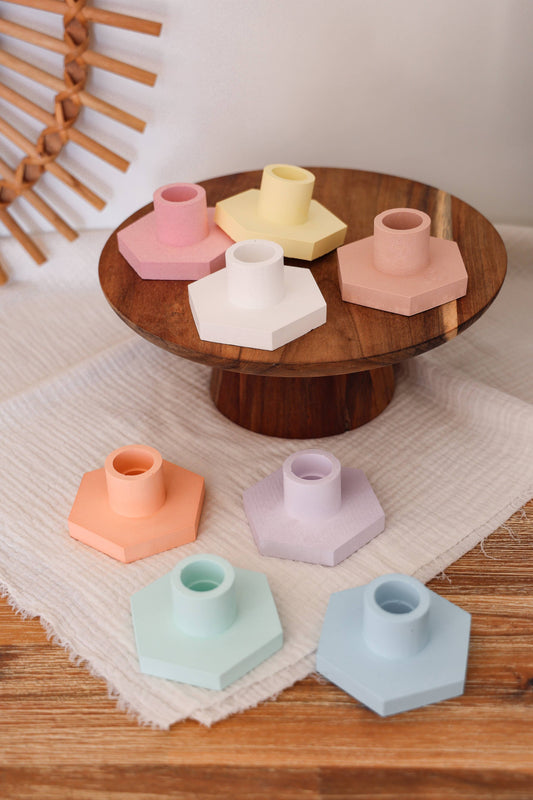 Niki Candle - Hexagonal candle holder: Light blue
